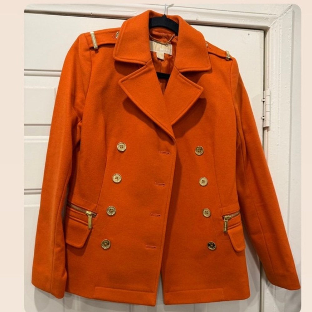 Michael Michael Kors Wool Blend Coat Orange Gold Small with Pockets